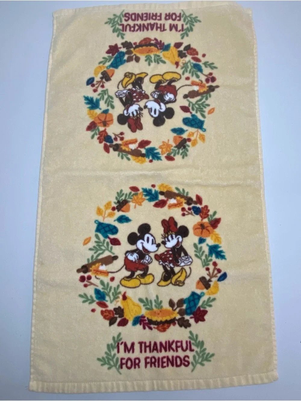 Disney Mickey and Minnie Mouse Kitchen Dish Towel Retro Thankful Friends
